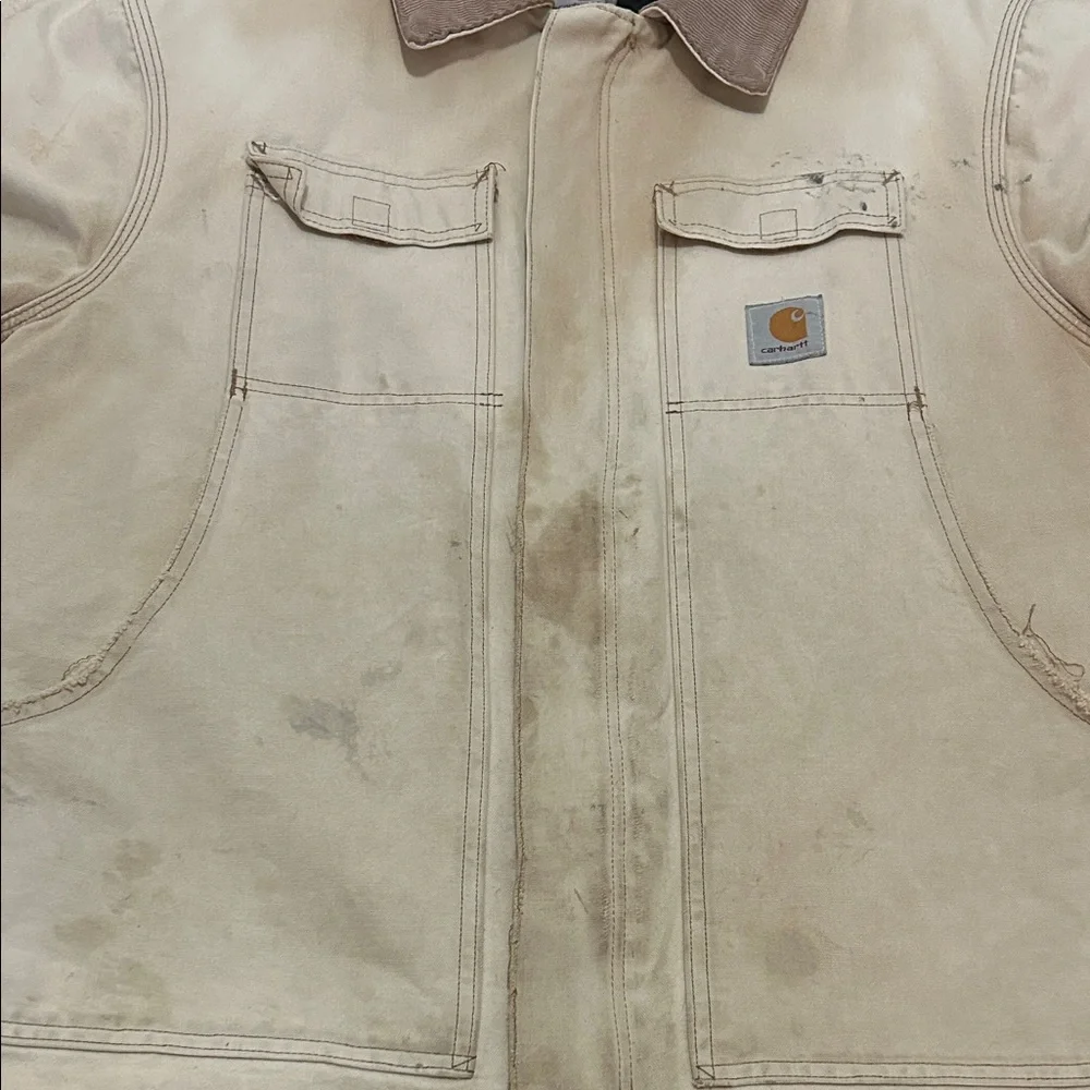Vintage Carhartt Jacket XL Tan Thrashed Distressed Quilted Chore Barn - Picture 6 of 16